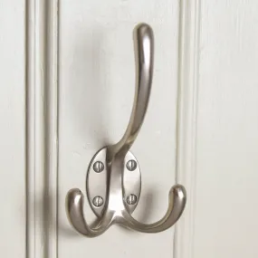 Satin Nickel Triple Hat & Coat Hook - Large