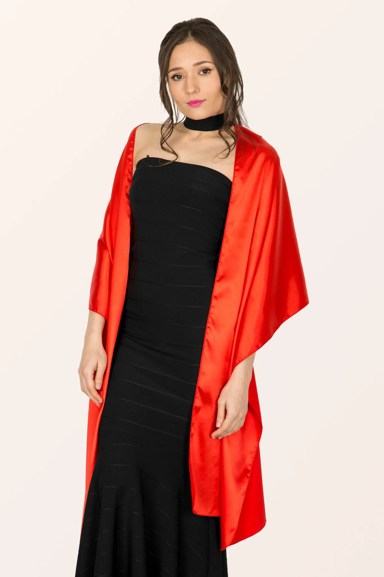 Satin Shawl - Red