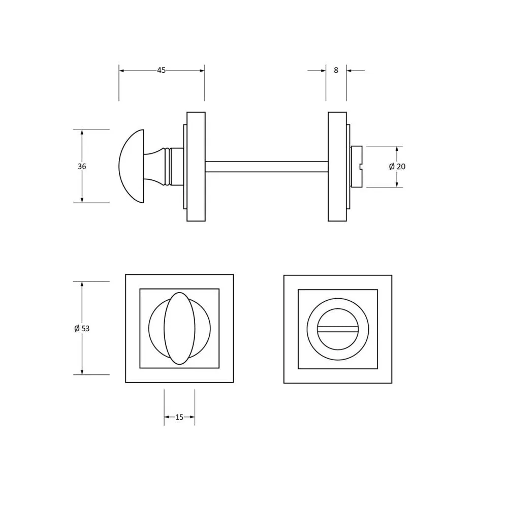 Satin Stainless Steel Square Bathroom Thumbturn