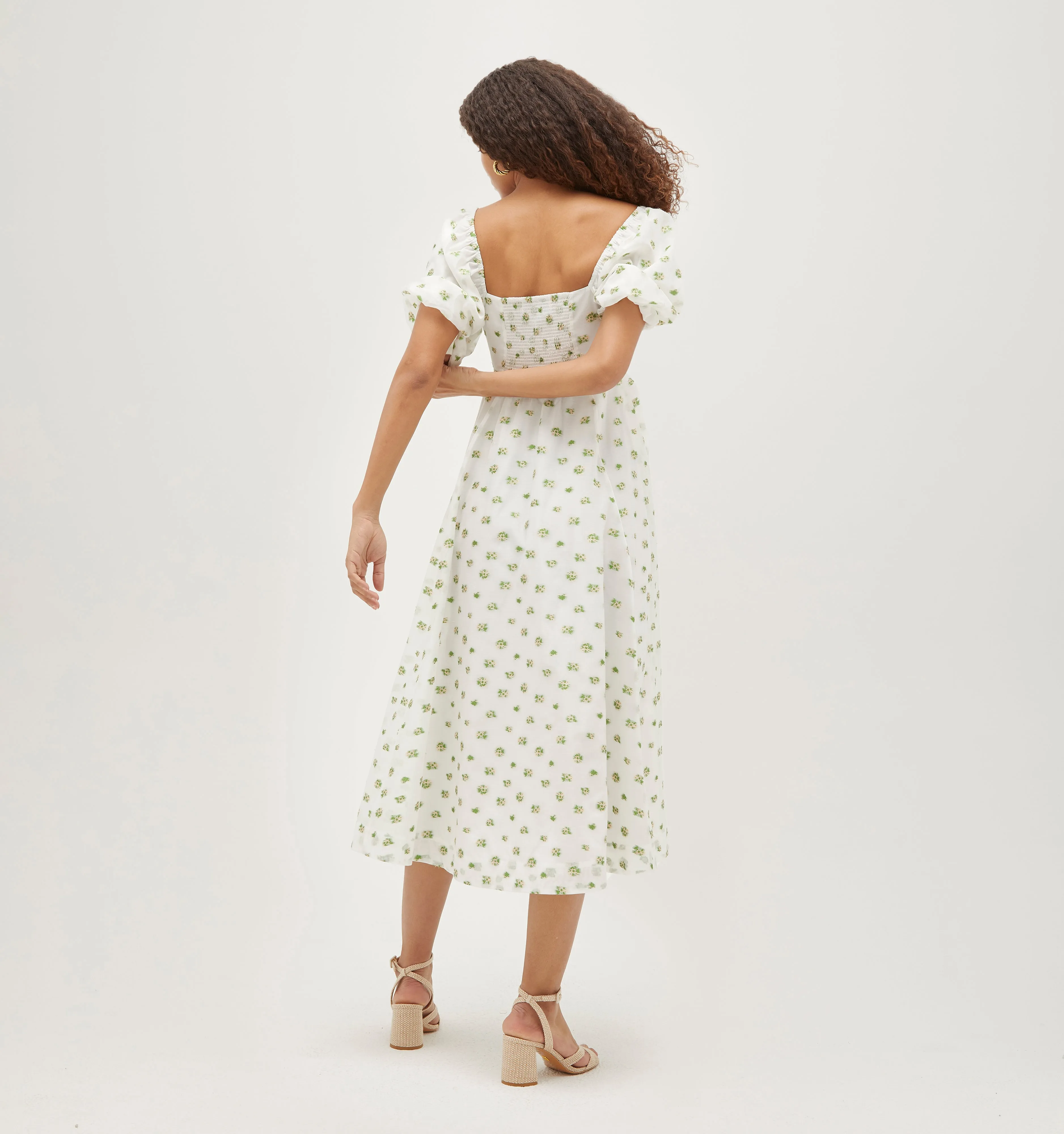 The Organza Matilda Dress - Olive/Coral Floral Jacquard