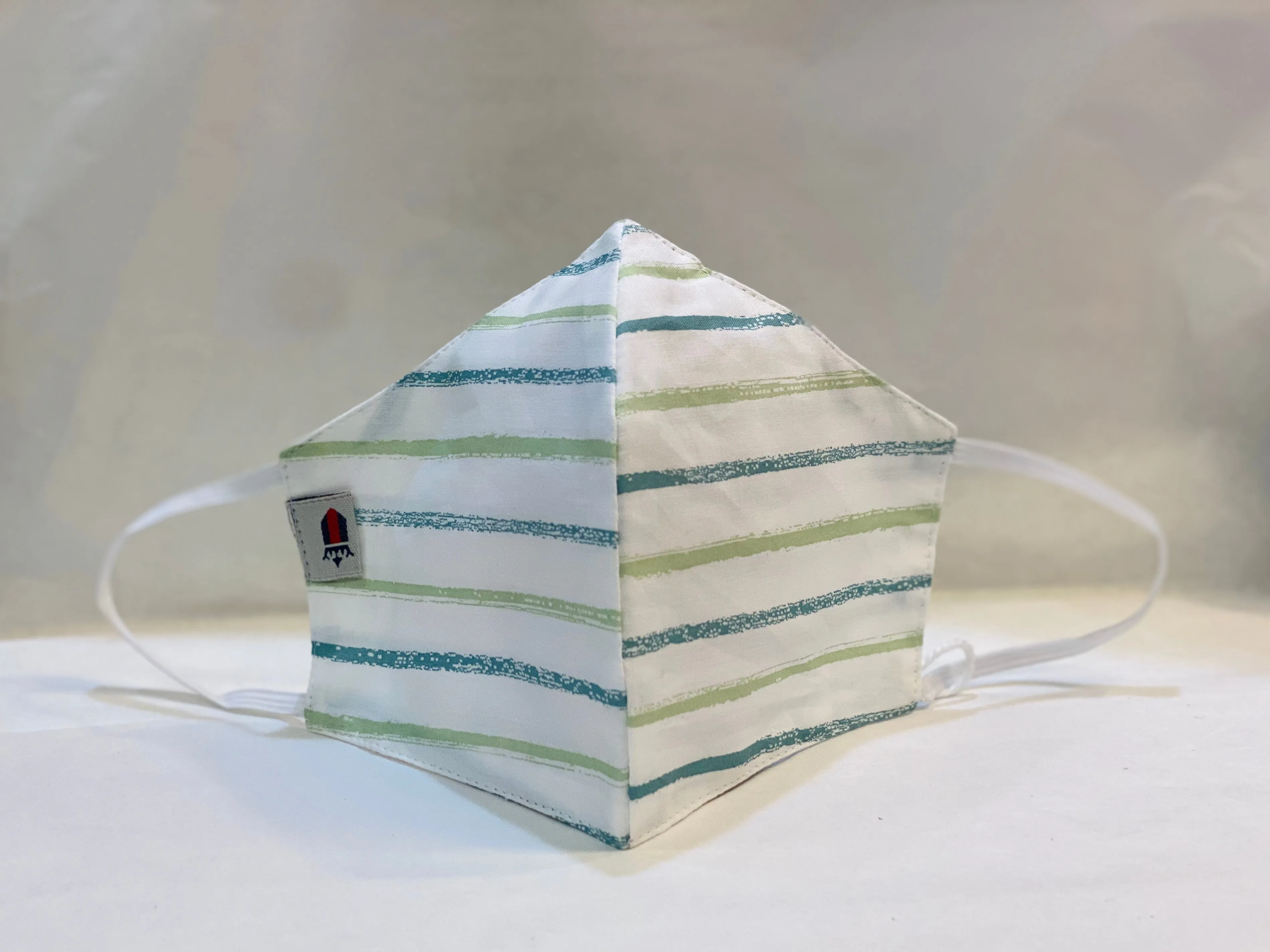 Unisex Designer White With Green & Blue Striped Cotton Cloth Face Masks