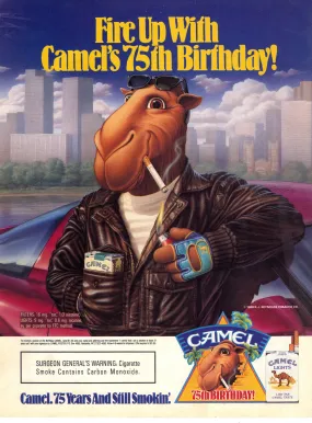 Vintage 1980's Print Ad for Camel Cigarettes with Joe Camel