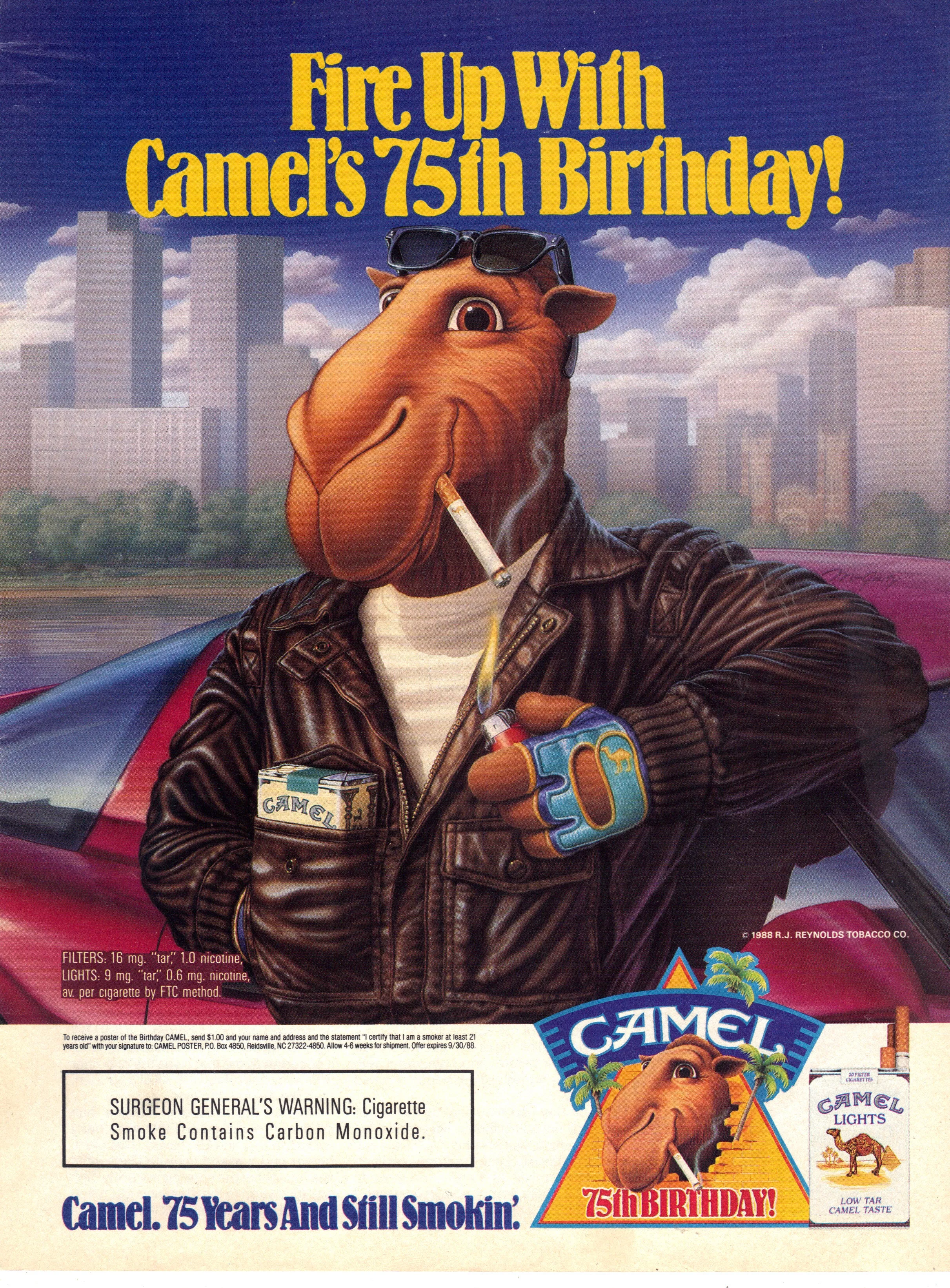 Vintage 1980's Print Ad for Camel Cigarettes with Joe Camel