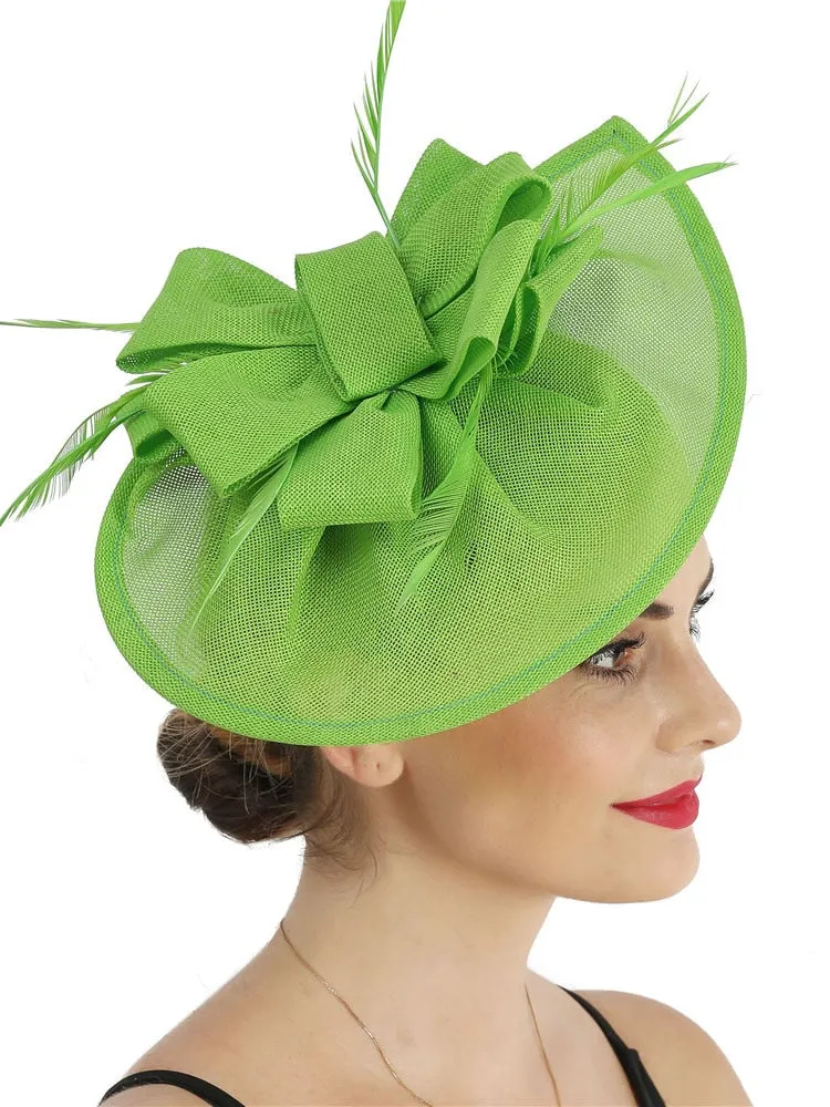 Vintage Big Derby Women Green Fascinators Hats Elegant Female Event Feather Headwear Race Hair Accessories Millinery Hats SYF66