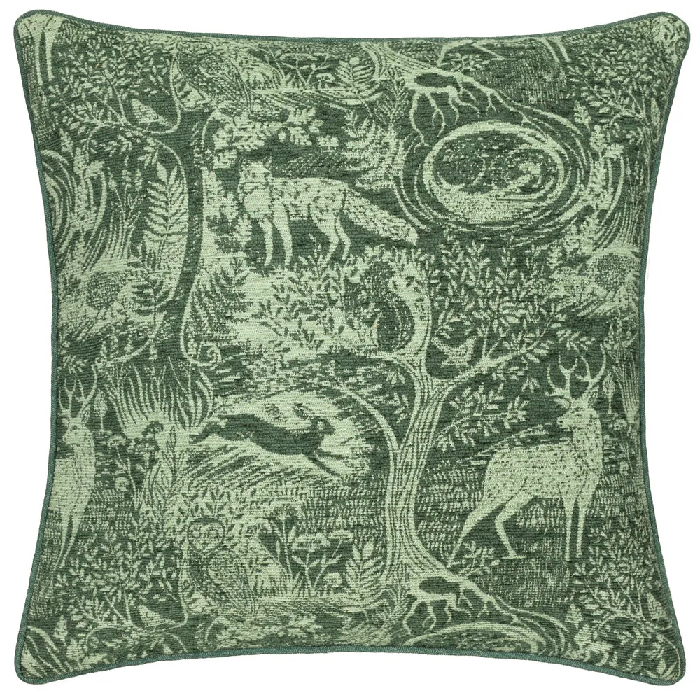 Winter Woods Animal Chenille Cushion Emerald